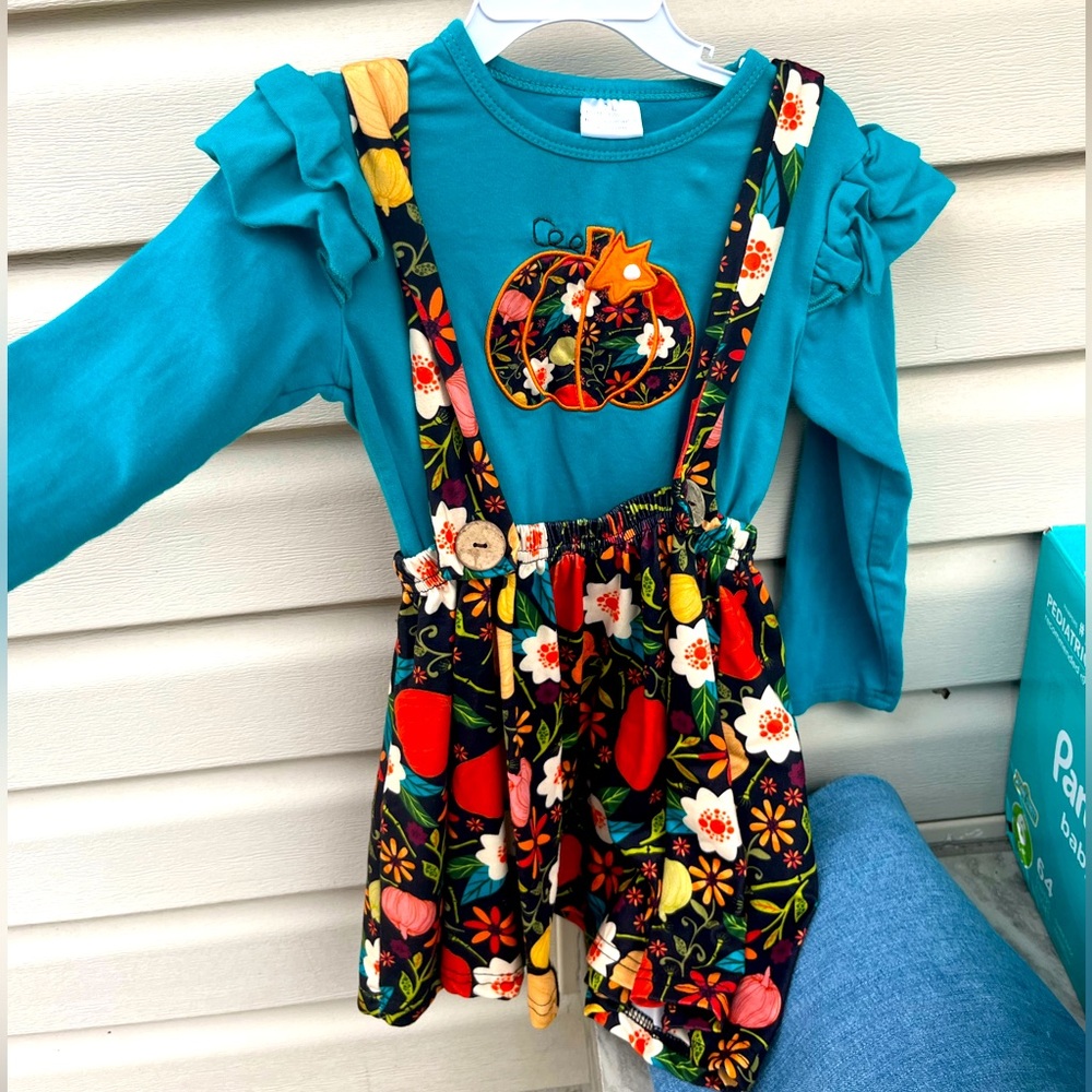 4T/5T Pumpkin Fall Skirt overall Outfit